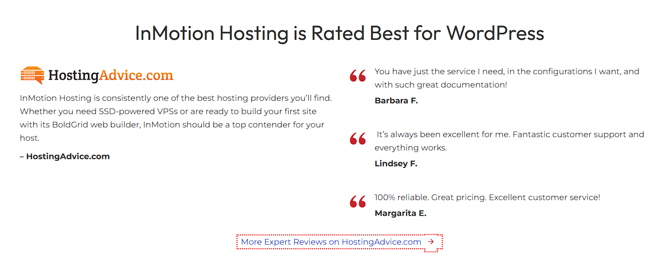 Examples of Testimonials on InMotion Hosting's Website